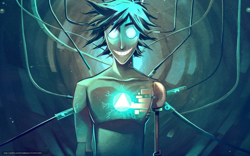 cyborg character with glowing core