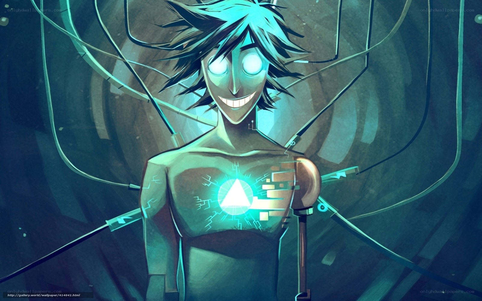 cyborg character with glowing core