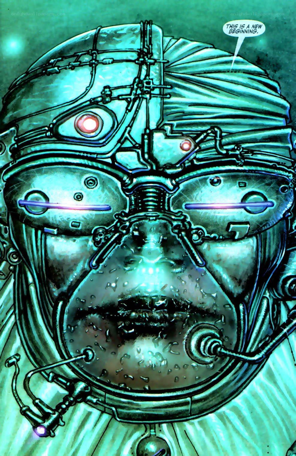 cyborg character with glowing eyes