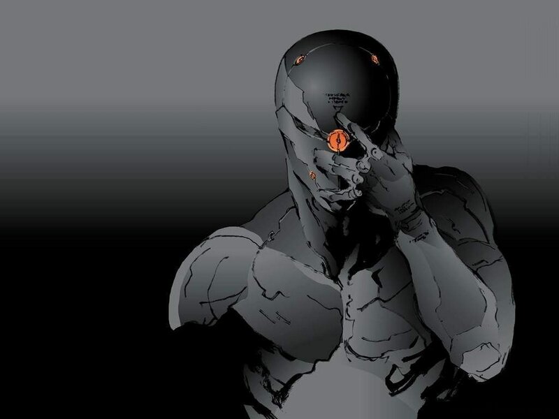 cyborg character with glowing eyes