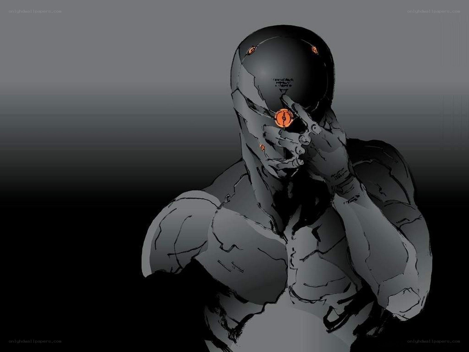 cyborg character with glowing eyes