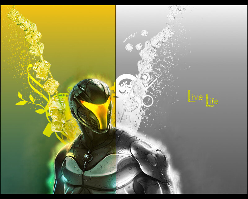 cyborg character with water effects