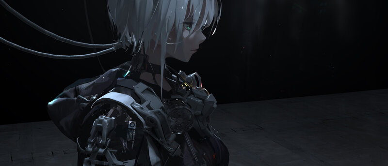 Cyborg Character with White Hair