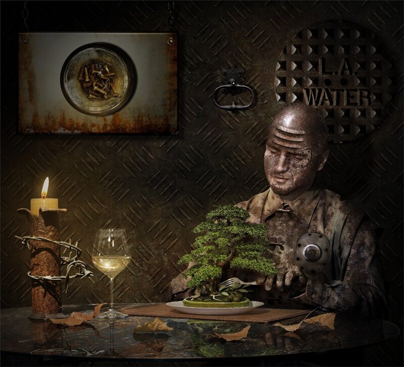 cyborg dining on bonsai
