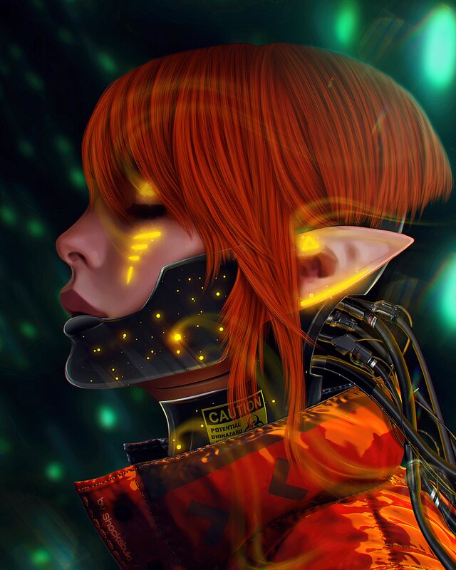 Cyborg Elf with Red Hair