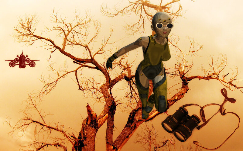 cyborg explorer in barren tree