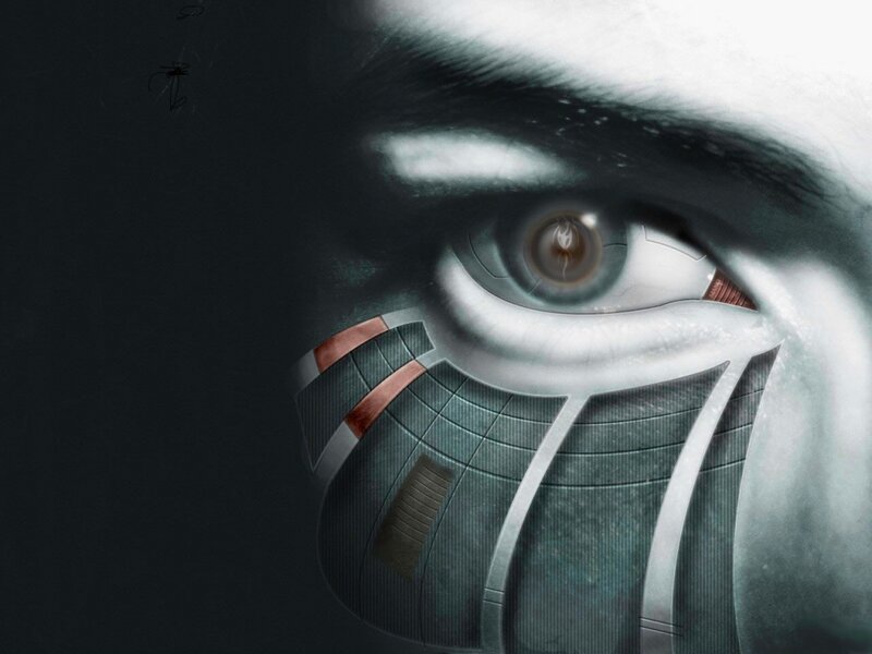 Cyborg Eye Close-up — Gray, Dramatic, Digital Art