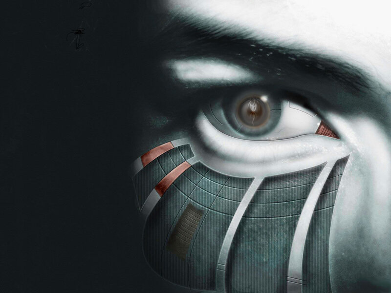 Cyborg Eye Close-up — Gray, Dramatic