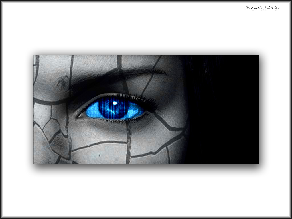 cyborg eye with binary code