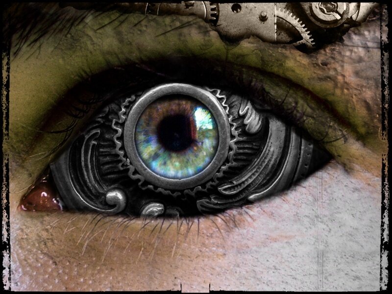 cyborg eye with mechanical gears