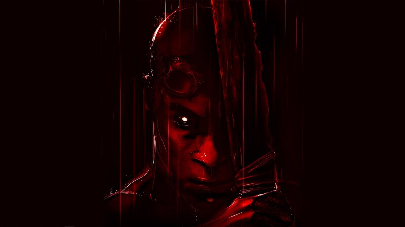 Cyborg Face in Red Light