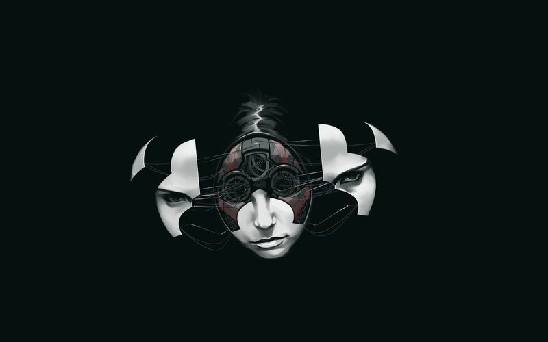 Cyborg Face with Exposed Brain