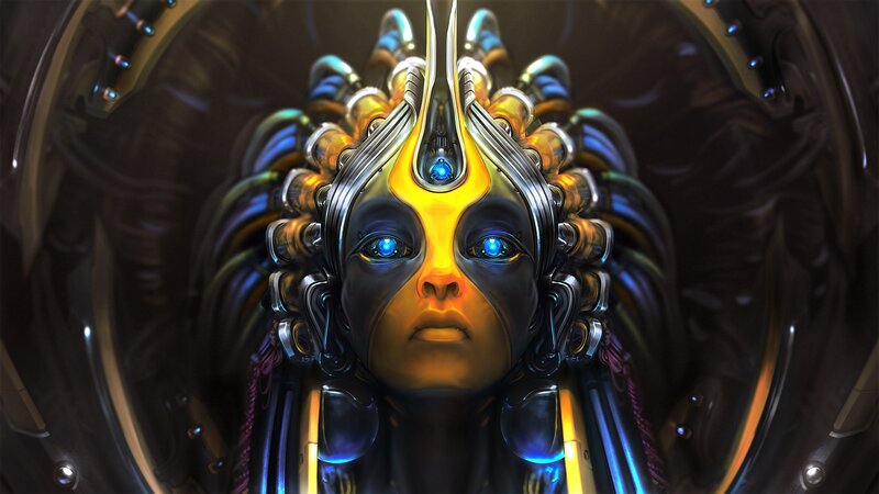 Cyborg Face with Glowing Eyes