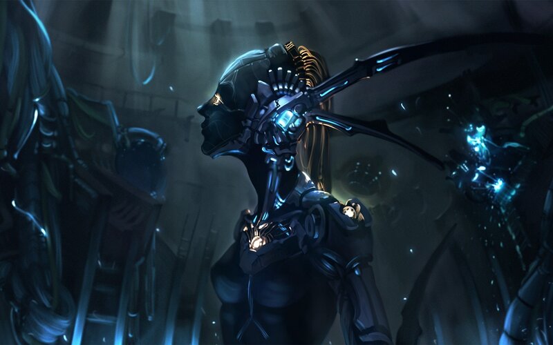 Cyborg Figure in Dark Setting — Black