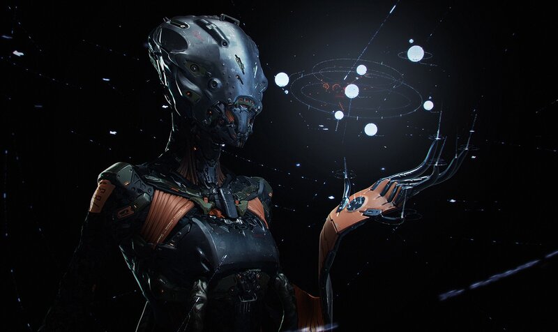 Cyborg Figure in Space — Black