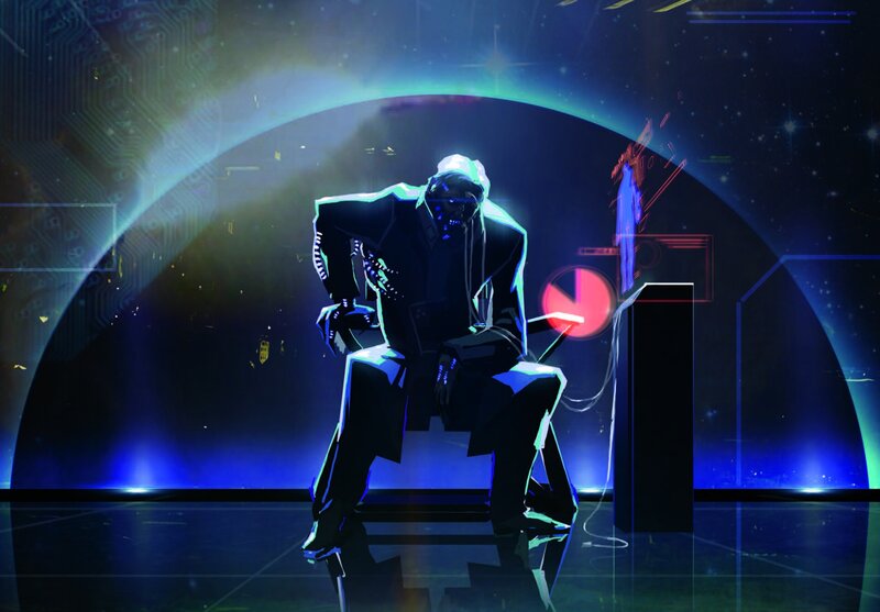 Cyborg Figure Sitting — Blue