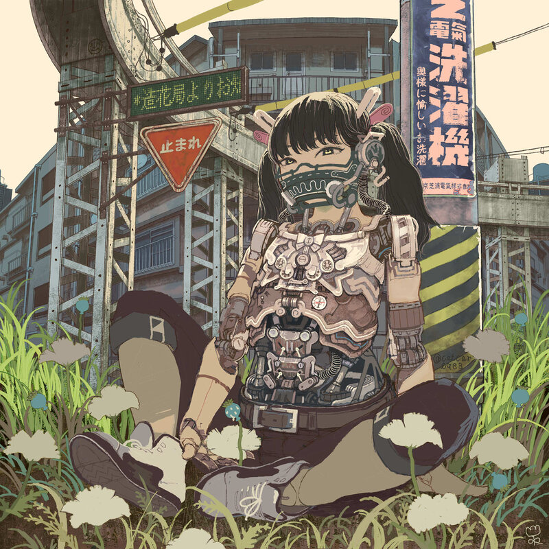 Cyborg Girl in Overgrown Grass