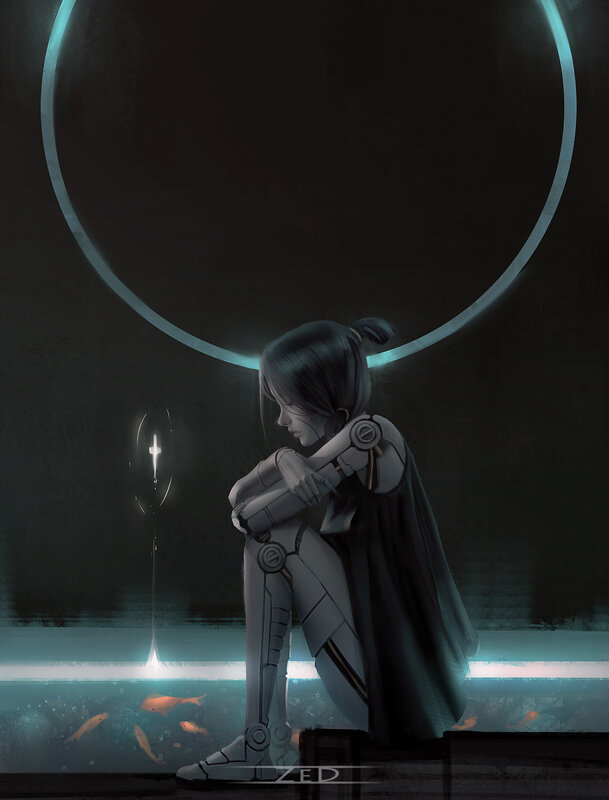 Cyborg Girl Sitting