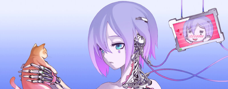 cyborg girl with cat