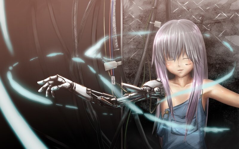 cyborg girl with glowing energy