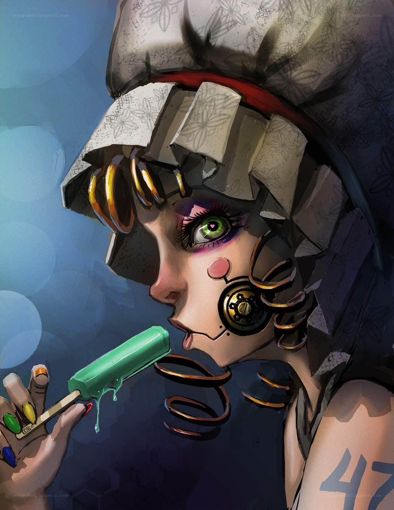 cyborg girl with popsicle