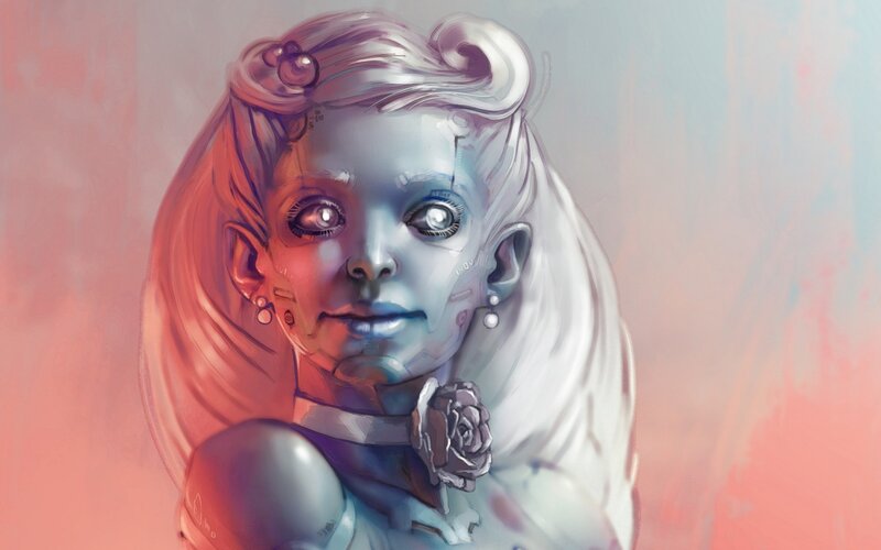 Cyborg Girl with Rose