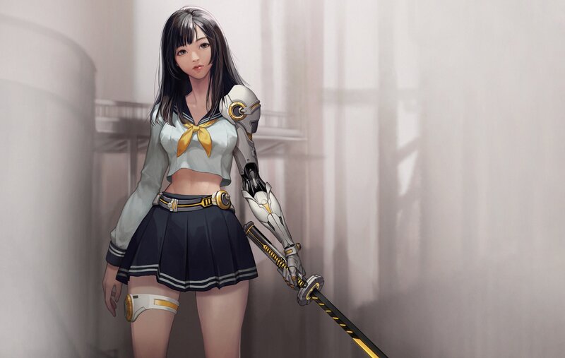 Cyborg Girl with Sword
