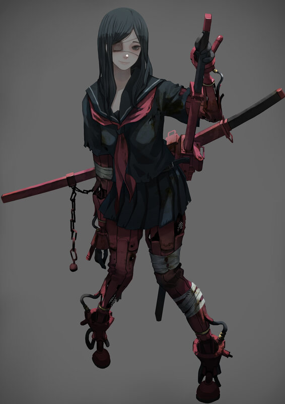 Cyborg Girl with Swords