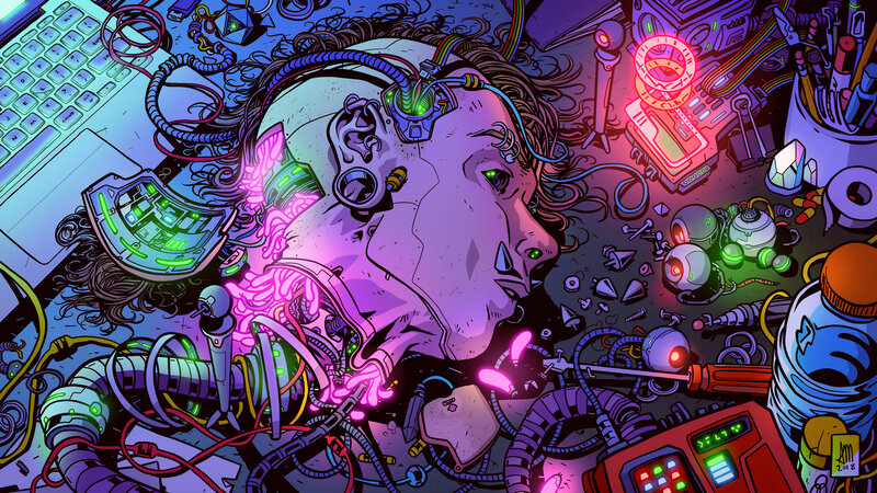 Cyborg Head on Workbench
