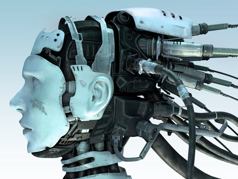 cyborg head with exposed mechanics