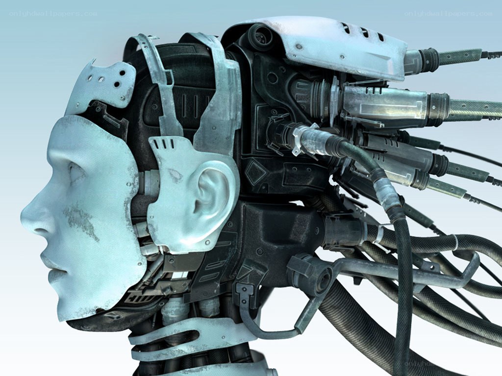 cyborg head with exposed mechanics