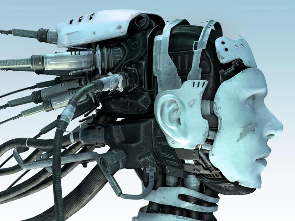 cyborg head with exposed mechanics