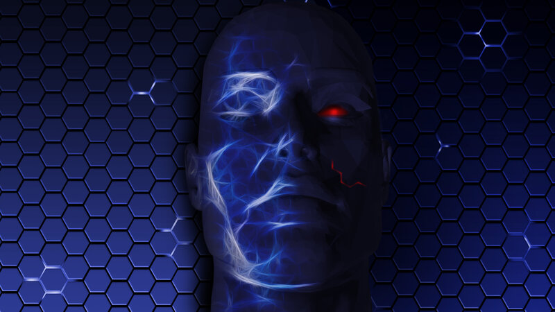 Cyborg Head with Glowing Circuits — Blue