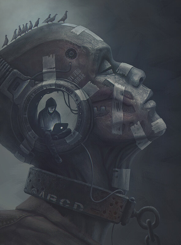 Cyborg Head with Hacker