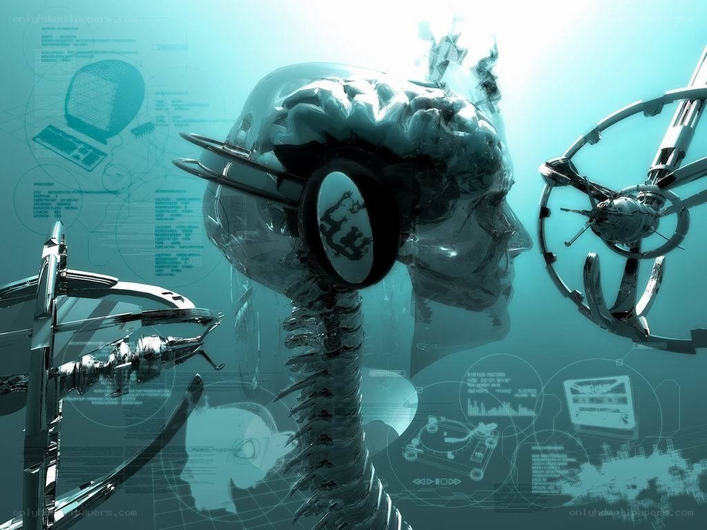 cyborg head with headphones