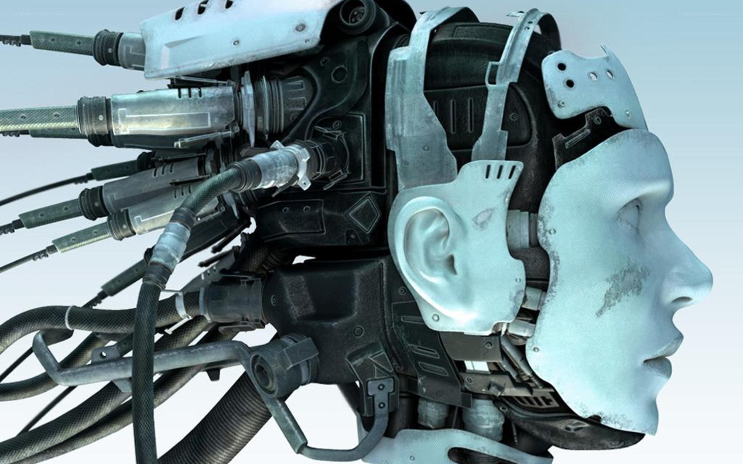 cyborg head with mechanical components