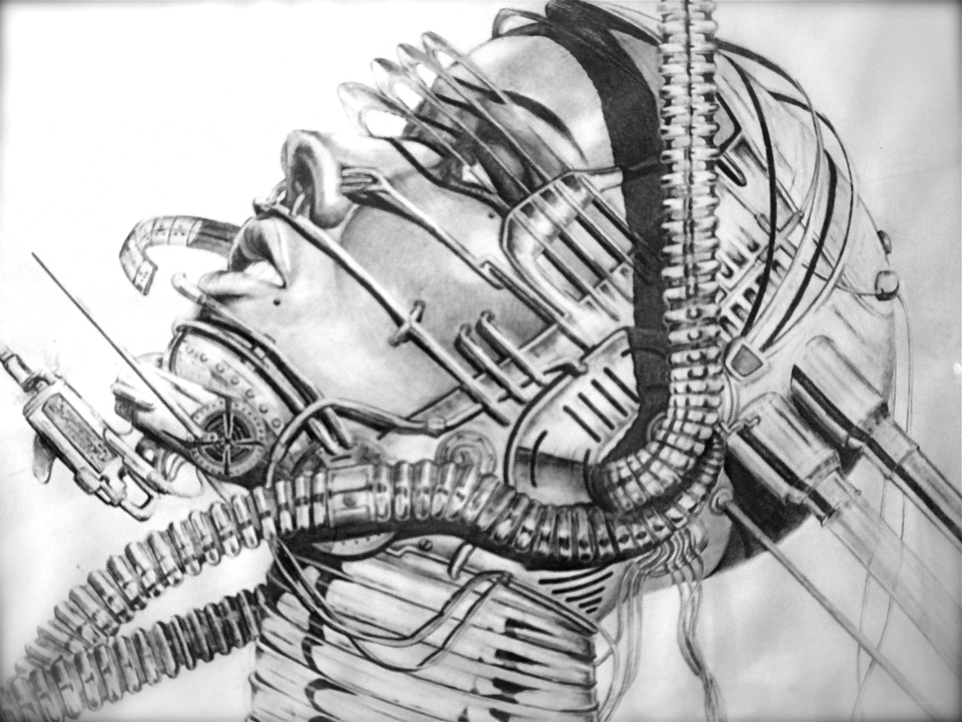 cyborg head with mechanical parts