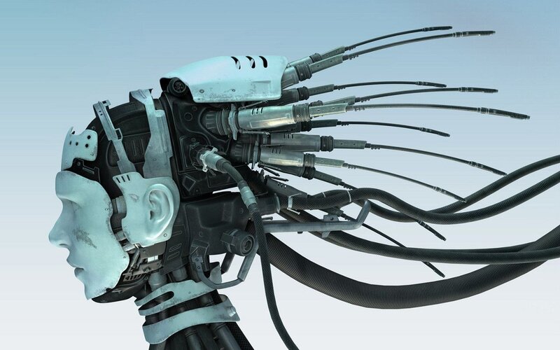 cyborg head with neural connections