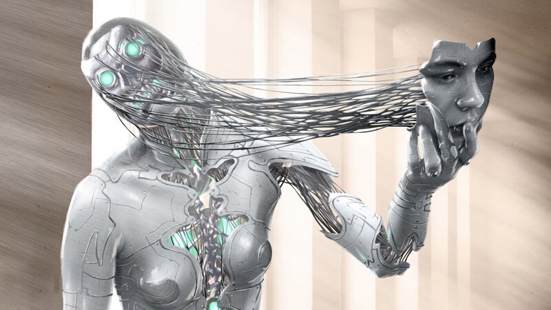 Cyborg Holding Face