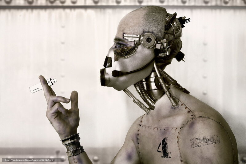 cyborg holding usb drive