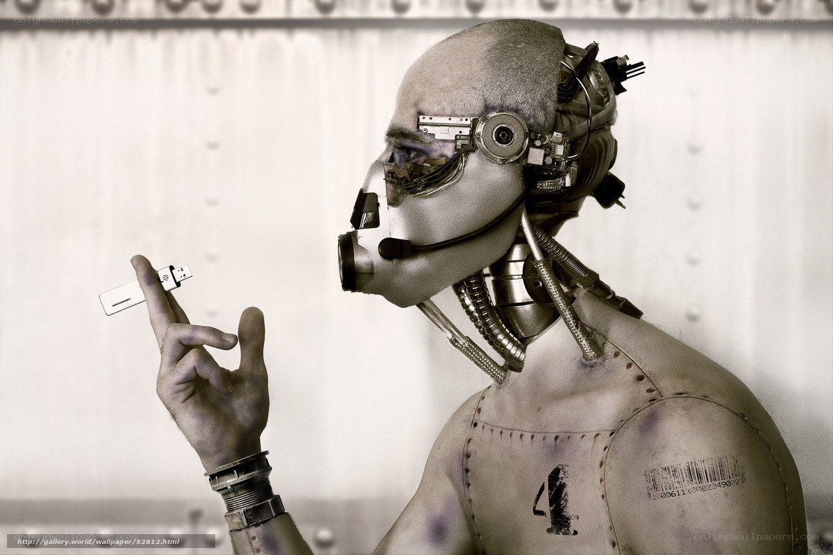 cyborg holding usb drive