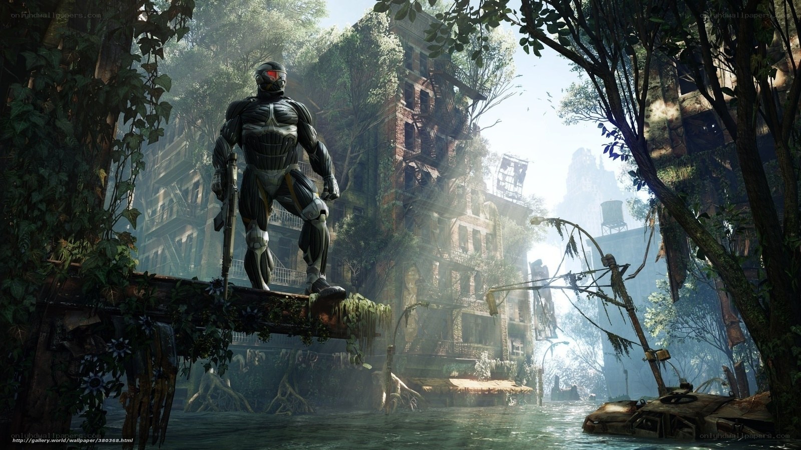 cyborg in overgrown ruins
