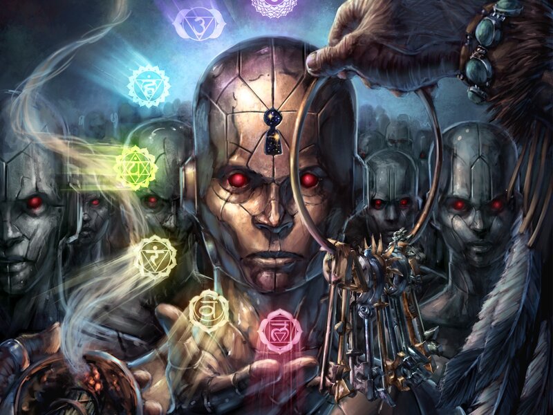 cyborg leader with chakras