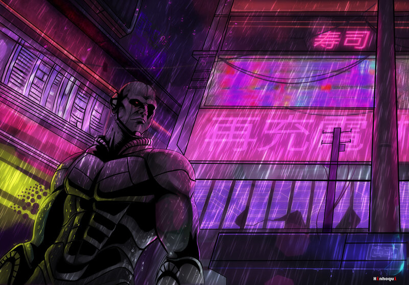 Cyborg Man in Rain