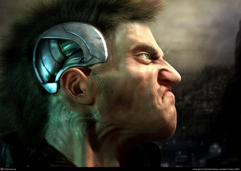 cyborg man with cybernetic implant