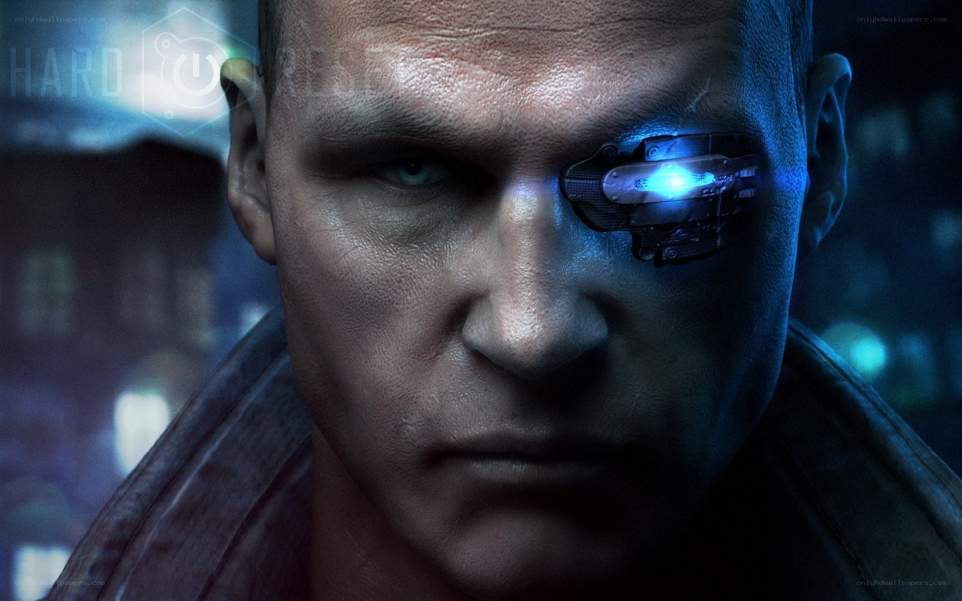 cyborg man with glowing eye