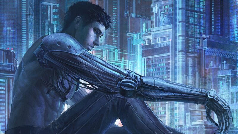 Cyborg Man with Mechanical Arm