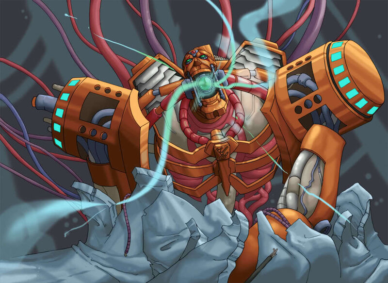 cyborg monster with glowing core
