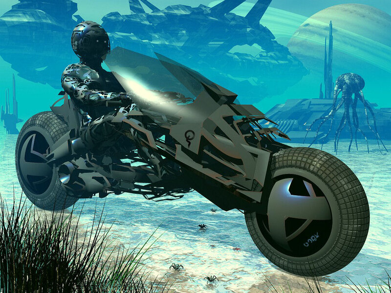 Cyborg on Futuristic Motorcycle