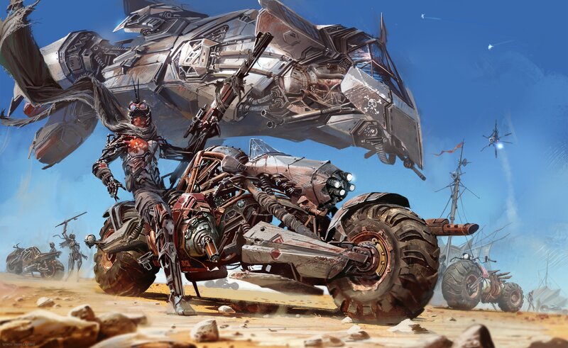 Cyborg on Motorcycle — Blue